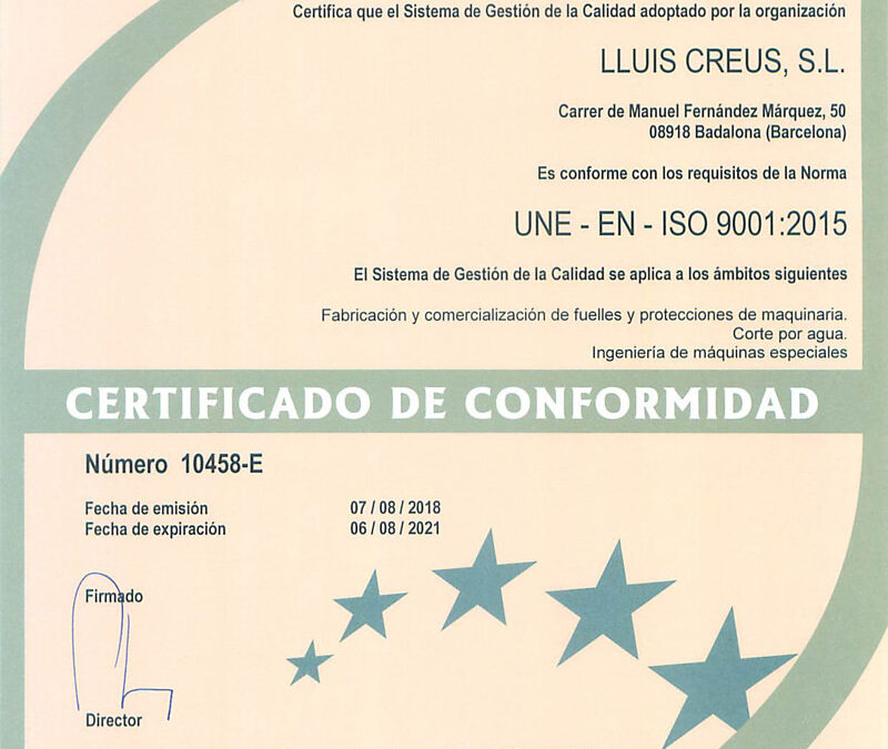 Certificado de Conformidad ISO 9001: 2015