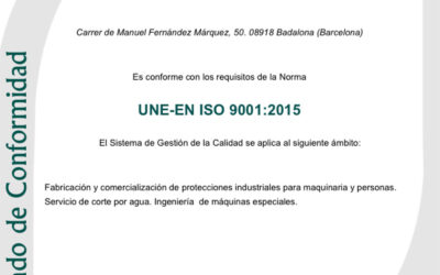 Renovació Certificat de Conformitat ISO 9001:2015